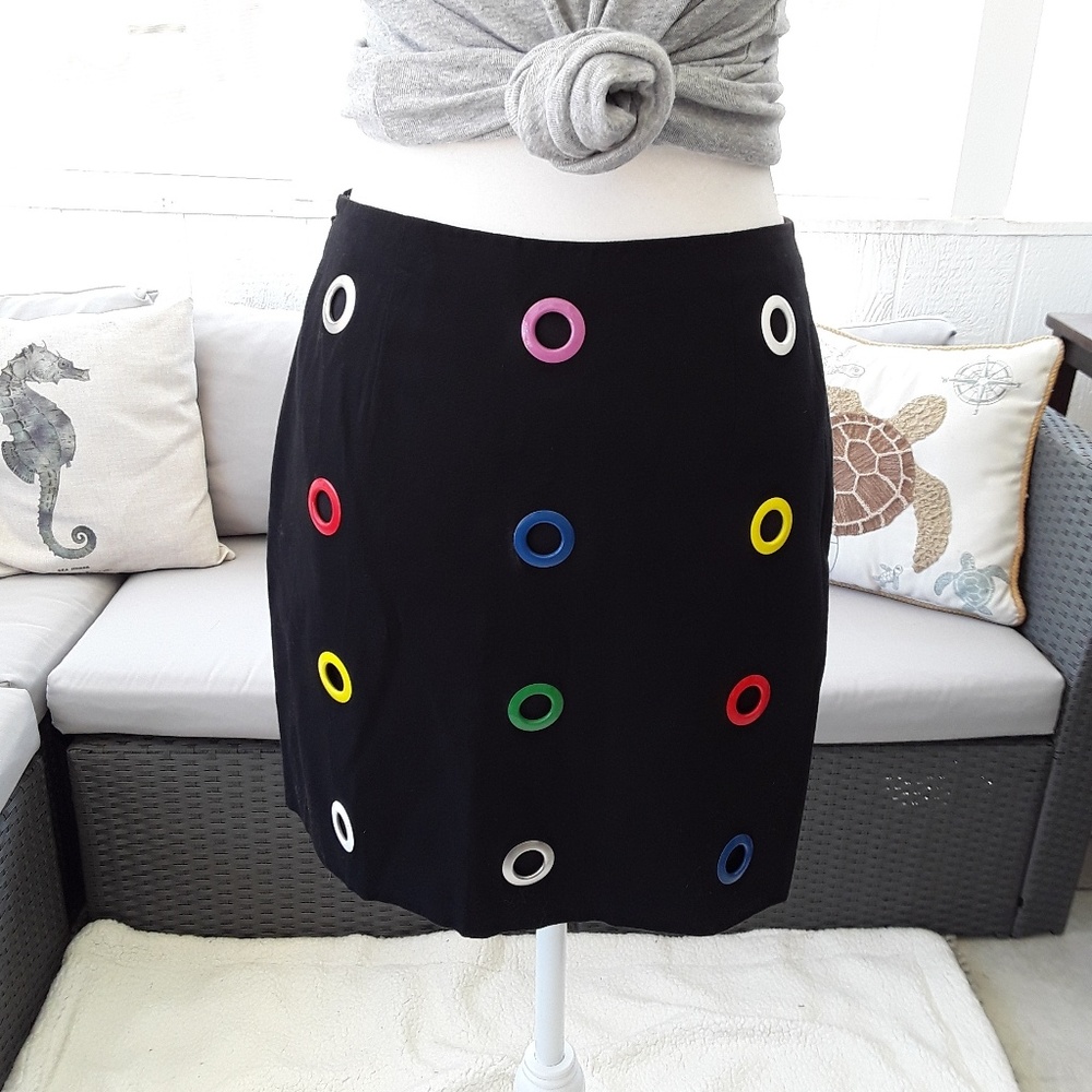 kate spade Black Mini Skirt with Multicolor Eyelet Rings
